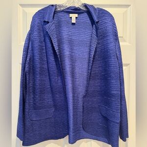 Chico's Textured Open Front Light Weight Jacket- Royal Blue Size 2 (Large)